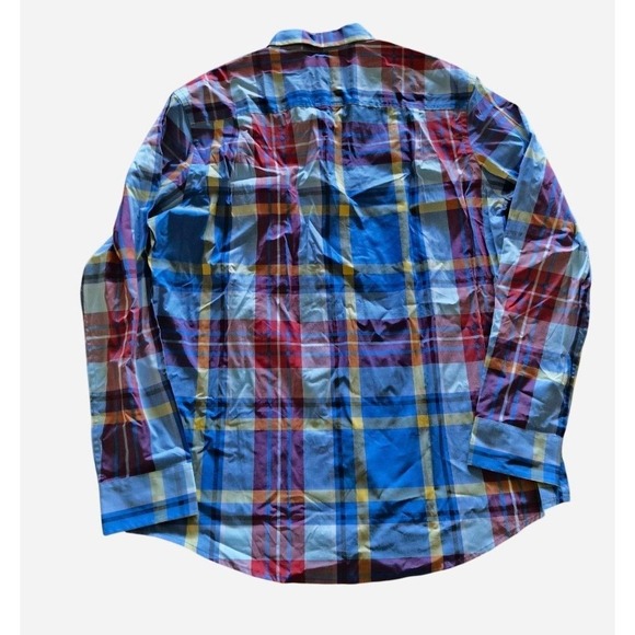 NWT Club Room Mens Large LS Fash Poplin Plaid Button Down Shirt Shallow Blue - Picture 5 of 6